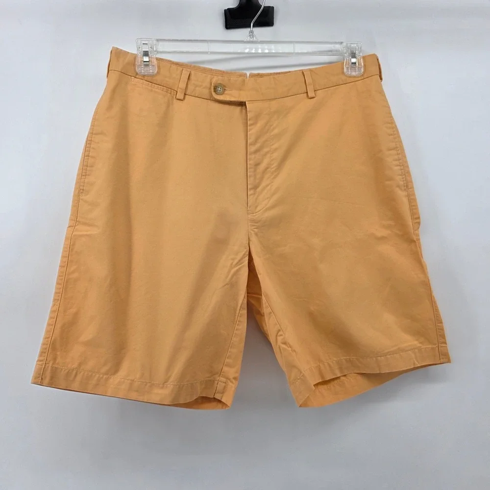 Peter Millar Mens 34 Cotton Flat Front Chino Shorts Orange Apricot Golf Casual